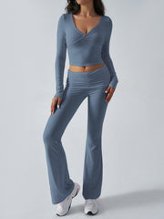 Balletcore V - Neck Crop Top & Fold - Over Flare Pants Set - 12 - 29