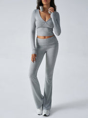 Balletcore V - Neck Crop Top & Fold - Over Flare Pants Set - 12 - 29