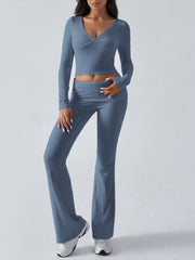 Balletcore V - Neck Crop Top & Fold - Over Flare Pants Set - 12 - 29