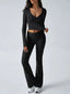 V-Neck Crop Top and Fold-Over Flare Pants Set - View 40 | TEVQA
