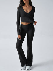 Balletcore V - Neck Crop Top & Fold - Over Flare Pants Set - 12 - 29