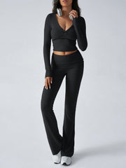 Balletcore V - Neck Crop Top & Fold - Over Flare Pants Set - 12 - 29