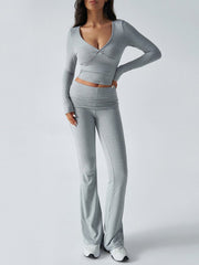 Balletcore V - Neck Crop Top & Fold - Over Flare Pants Set - 12 - 29
