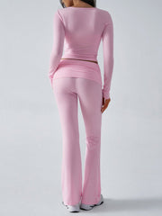 Balletcore V - Neck Crop Top & Fold - Over Flare Pants Set - 12 - 29