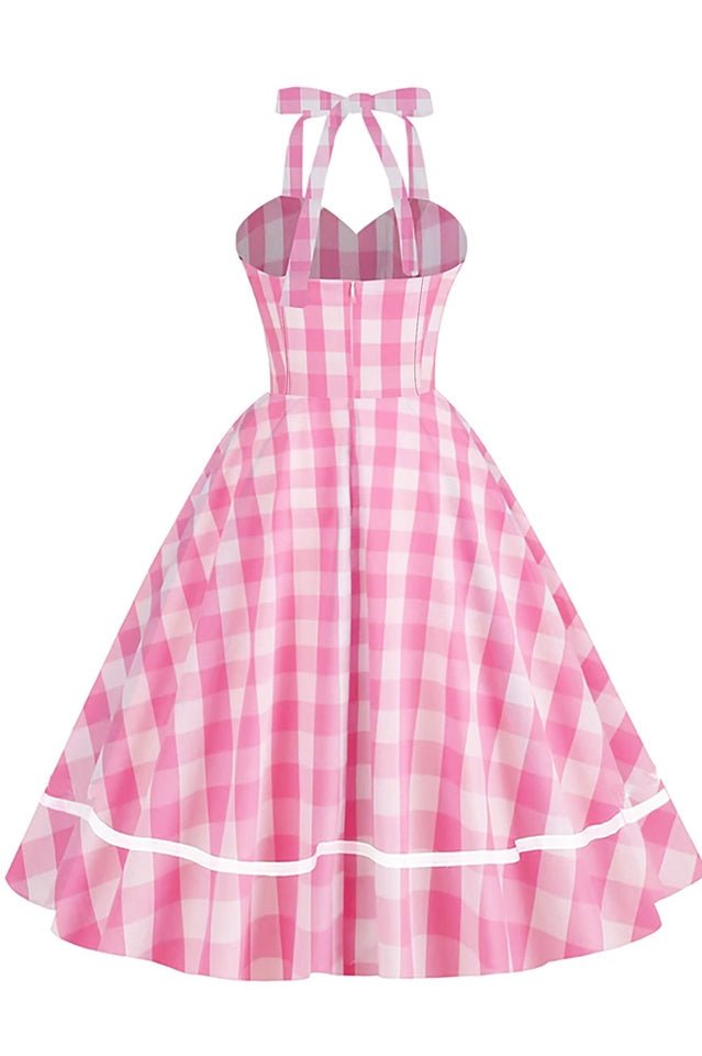 Barbie Movie Margot Pink Plaid Check Dress - Tevqa