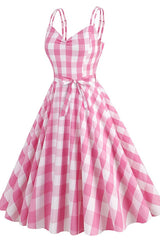 Barbie Movie Margot Pink Plaid Check Dress - Tevqa