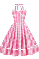 Barbie Movie Margot Pink Plaid Check Dress - Tevqa