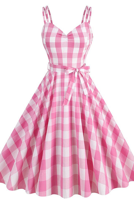 Barbie Movie Margot Pink Plaid Check Dress - Tevqa