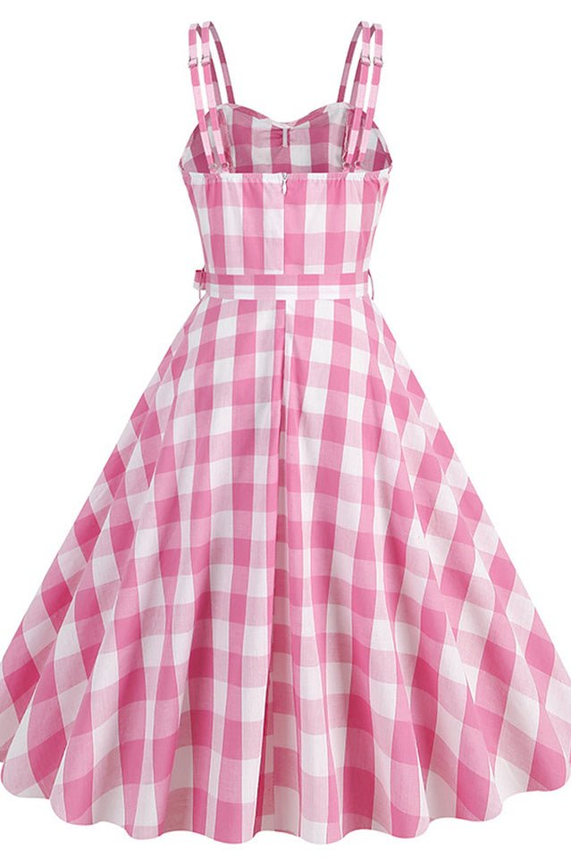 Barbie Movie Margot Pink Plaid Check Dress - Tevqa