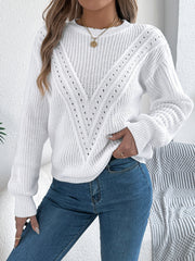 White Pointelle Knit Sweater