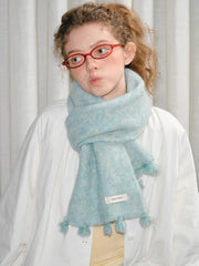 Mint Green Soft Fuzzy Knit Scarf with Tassels