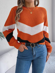 Women's Color Block Chevron Knit Sweater - TEVQA