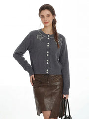 Coquette Grey Pearl Star Fuzzy Cardigan - TEVQA