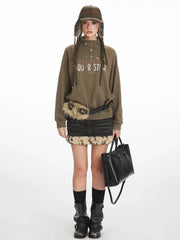 Vintage Olive 'Tribeca' Graphic Mock Neck Sweatshirt - TEVQA