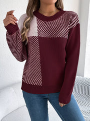 Modern Geometric Khaki Knit Sweater - TEVQA