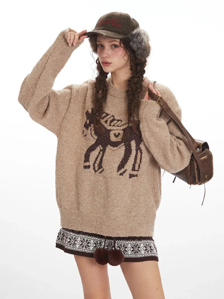 Vintage Equestrian Horse Graphic Sweater - TEVQA