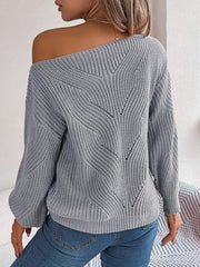 Off Shoulder Lantern Sleeve Knit Sweater - View 8 | TEVQA