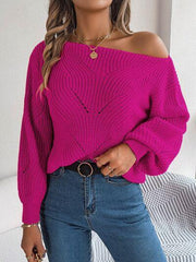 Off Shoulder Lantern Sleeve Knit Sweater - View 13 | TEVQA
