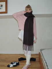 25% Wool Blend Ribbed Knit Long Scarf