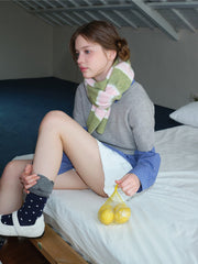 Blue & Navy Striped Fuzzy Knit Neckwarmer