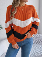 Women's Color Block Chevron Knit Sweater - TEVQA