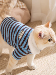 Red Striped Polar Fleece Cat Vest Minimalist Winter