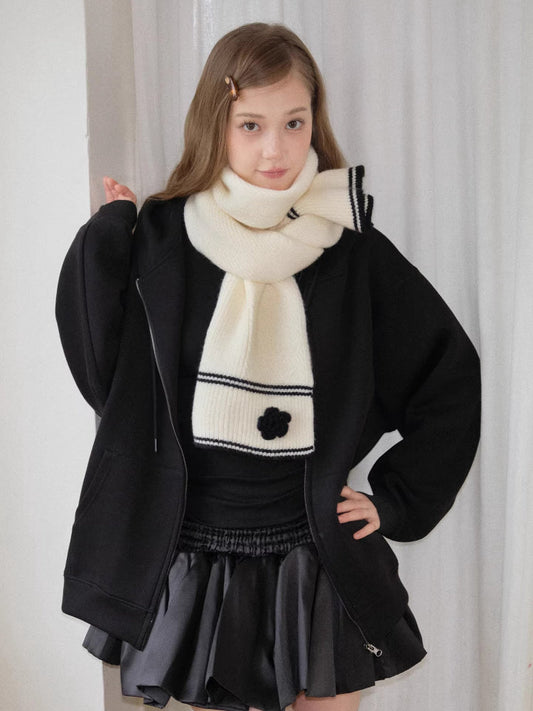 Soft Floral Striped Thick Knit Scarf