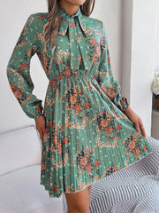 Vintage Pink Floral Pleated Dress - TEVQA