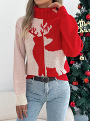 Color block reindeer turtleneck sweater - View 11 | TEVQA
