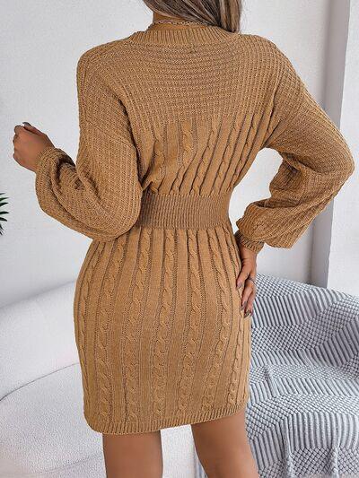 Grey cable knit sweater dress - View 12 | TEVQA