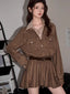 Vintage Plaid Button Down Shirt Dress with Pockets Brown