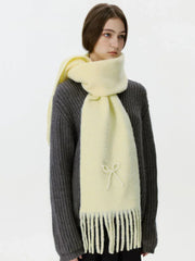 Wool Blend Pearl Bow Scarf - TEVQA