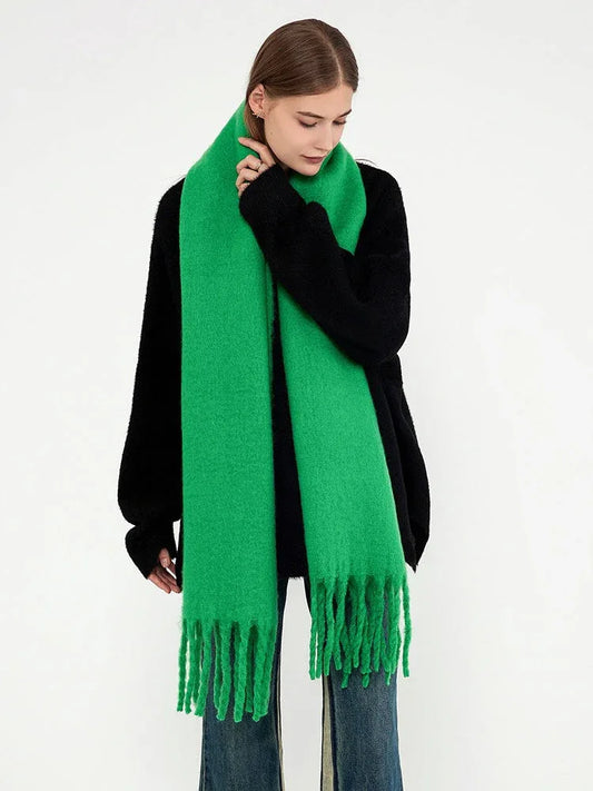 Chunky Tassel Oversized Faux Mohair Scarf - TEVQA