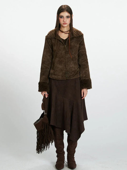 Vintage 90s Espresso Corduroy Sherpa Jacket - TEVQA