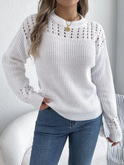 Burgundy Pointelle Knit Lantern Sleeve Sweater - View 12 | TEVQA