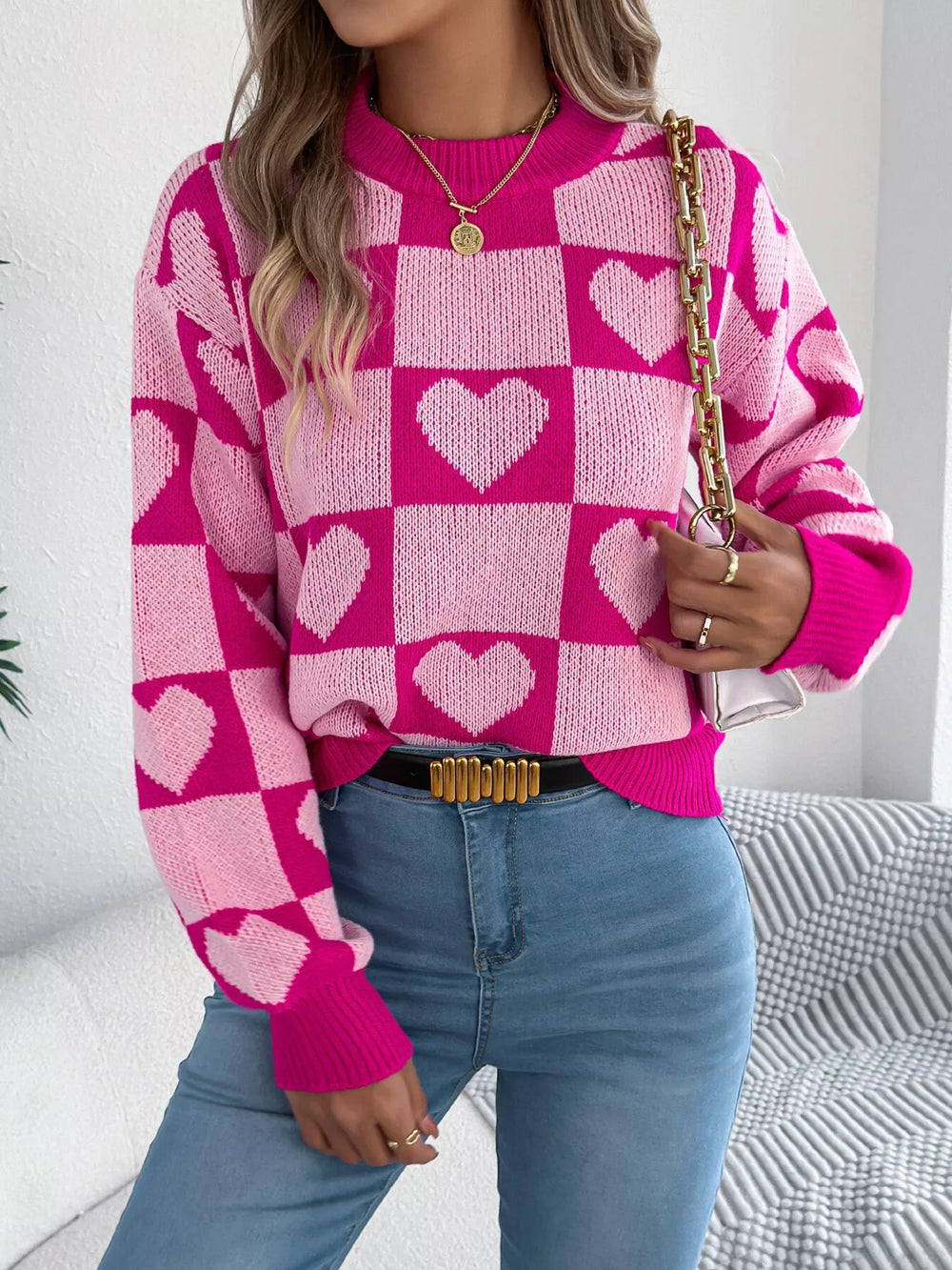 Heart Checkerboard Sweater - View 9 | TEVQA