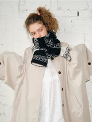 Reversible Nordic Snowflake Wool Blend Scarf Black