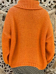 Vibrant Orange Chunky Knit Turtleneck Sweater - TEVQA