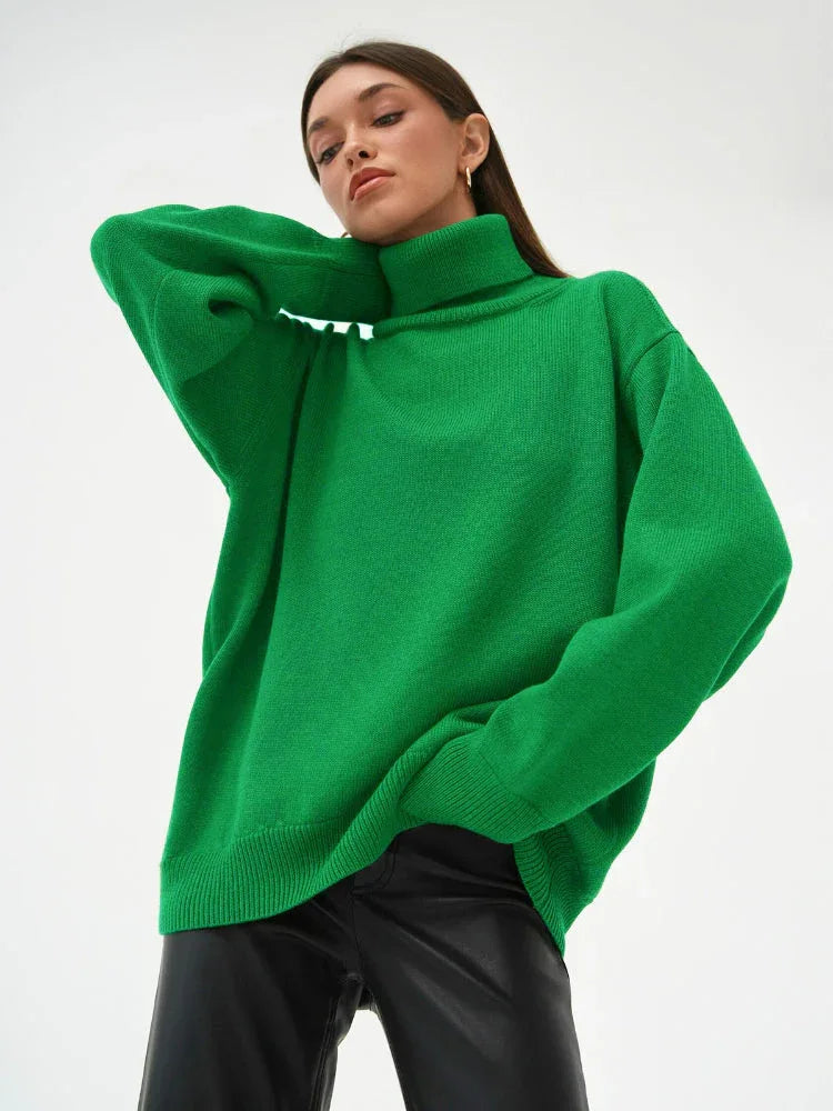 Classic Oversized High Neck Knit Sweater - TEVQA