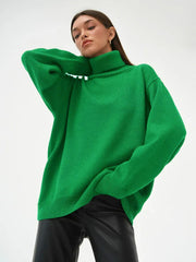 Classic Oversized High Neck Knit Sweater - TEVQA