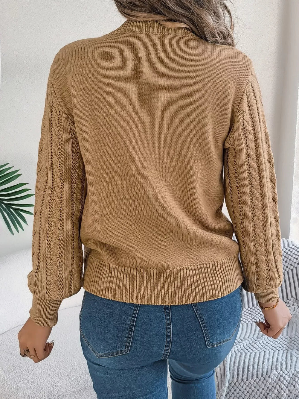 Women's Rust Cable Knit Sweater - TEVQA