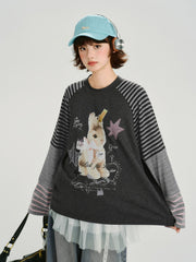 Vintage Graphic Striped Raglan Long Sleeve Tee - Charcoal