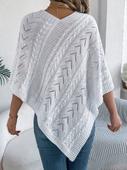 Cable-Knit Openwork Three-Quarter Sleeve Sweater OutfitFlow