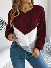 Color Block Cable Knit Sweater - View 13 | TEVQA