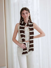 Extra Long Striped Ruffle Skinny Scarf - TEVQA