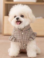 Plaid Ruffled Dog Jacket Leash Ring Padded Vest