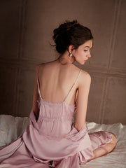 Satin Lace Nightgown and Robe Set - View 8 | TEVQA