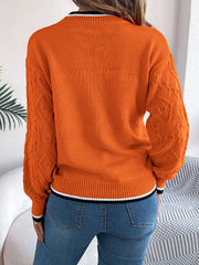 Khaki Textured Knit Sweater - TEVQA