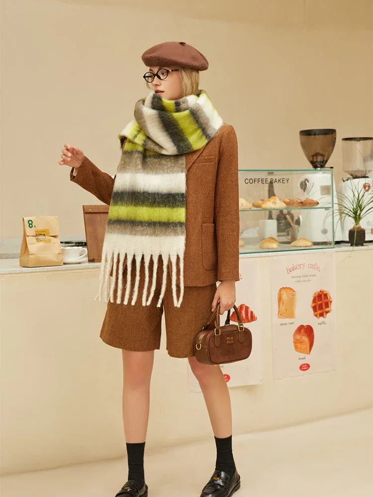 Oversized knit scarf with block stripes and fringe - View 19 | TEVQA
