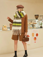 Oversized knit scarf with block stripes and fringe - View 19 | TEVQA